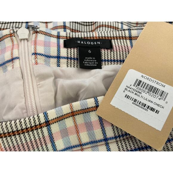 Halogen Lined Back Zip Plaid Pencil Skirt Sz 6 in Black Multi Lillian Check NWT - Picture 6 of 7